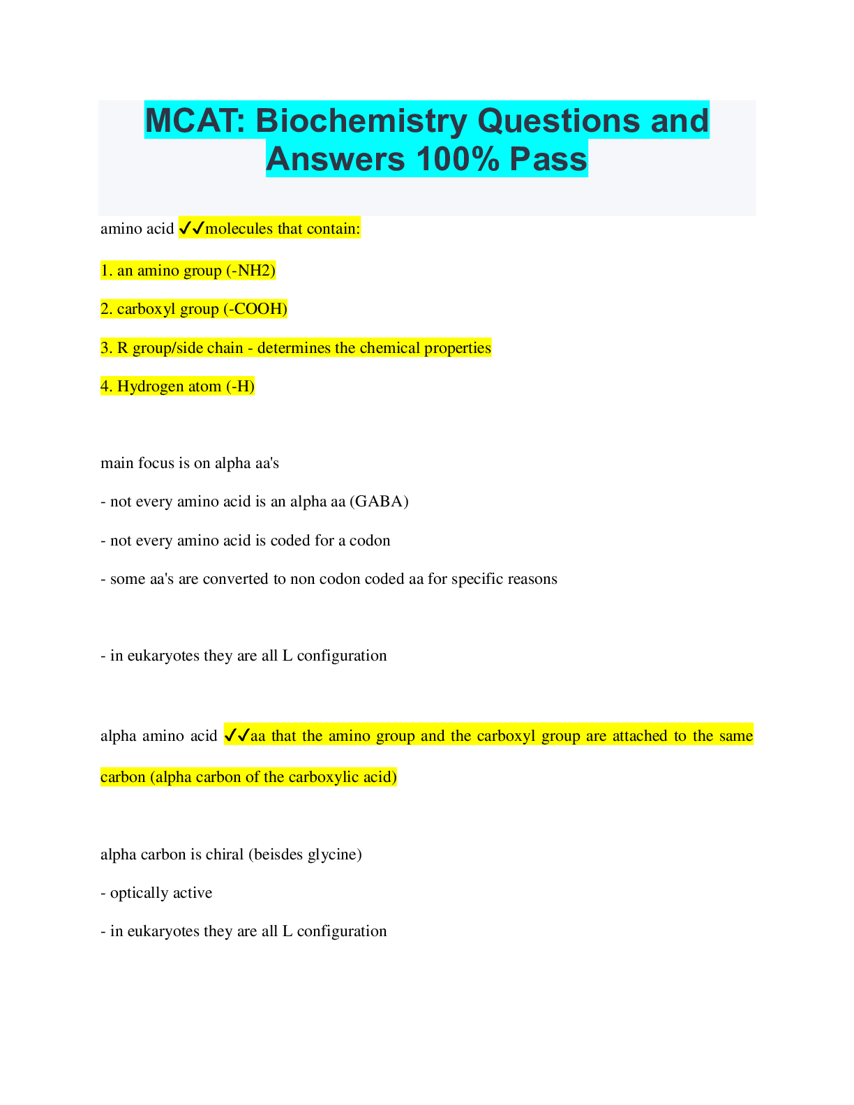 MCAT Biochemistry Questions and Answers 100 Pass Browsegrades